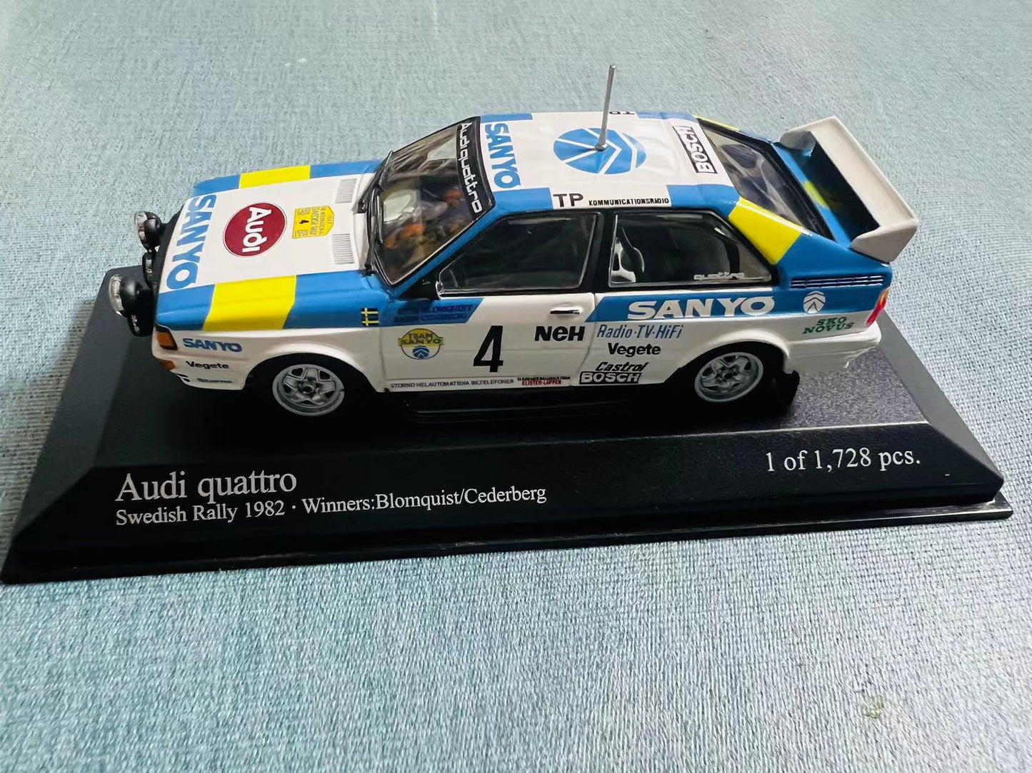 Rare Discontinued Minichamps vintage 1/43 scale Audi Quattro 1982 year Swedish Rally Winners WRC